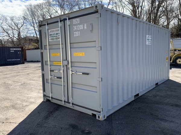 20 Fuß Seecontainer – Neu – Doppeltüren an beiden Enden – Wind- und wasserdicht – Grau – 8,5 Fuß hoch